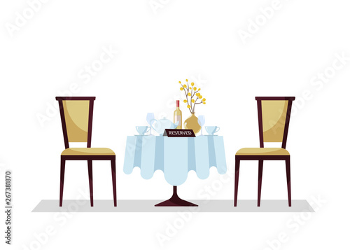 Reserved Expensive Restaurant Round Table With Tablecloth