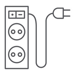 Electric extension thin line icon, energy and plug, socket sign, vector graphics, a linear pattern on a white background.