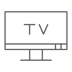 TV thin line icon, screen and display, television sign, vector graphics, a linear pattern on a white background.