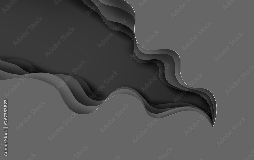 Wall mural 3d paper art of abstract curve layer black background.paper art and cut wave surface.creative paper 
