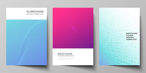 Obraz na płótnie Canvas The vector layout of A4 format modern cover mockups design templates for brochure, magazine, flyer, booklet, annual report. Abstract geometric pattern with colorful gradient business background.