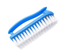 Blue clothes brush with a handle on an isolated white background