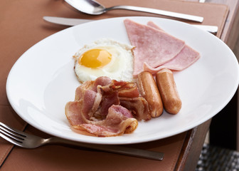 Delicious breakfast on the table in restaurant.