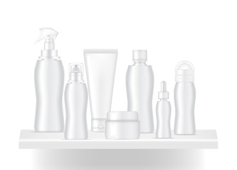 Mock up Realistic Shelf to Show Skincare Bottle Product with light and shadow on white background illustration