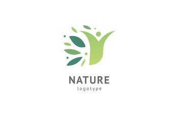 Abstract nature logo icon vector design. Healthy eco food, ecology, spa, diet, yoga, Environment day vector logo. Happy people with leaf logo. Fitness, sport web icon.