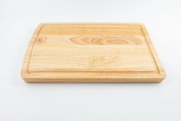 a wooden chopping board on a white background