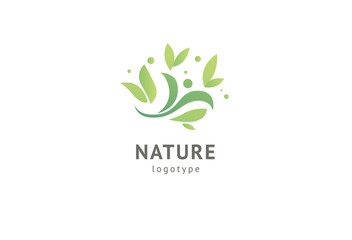Obraz premium Abstract nature logo icon vector design. Healthy eco food, ecology, spa, diet, yoga, Environment day vector logo. Happy people with leaf logo. Fitness, sport web icon.
