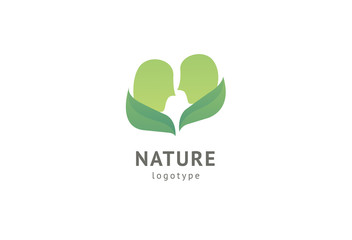 Abstract nature logo icon vector design. Healthy eco food, ecology, spa, diet, yoga, Environment day vector logo. Happy people with leaf logo. Fitness, sport web icon.