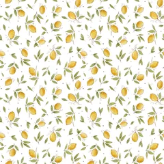 Lichtdoorlatende gordijnen Wit Aquarel citroen naadloze vector patroon