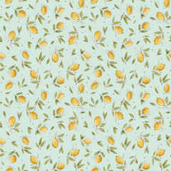 Watercolor lemon seamless vector pattern
