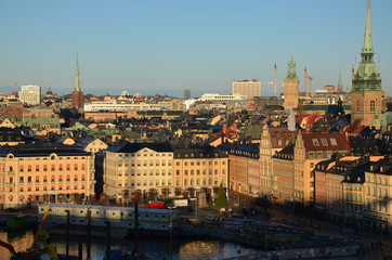 Fototapeta premium Stockholm city street panorama city stone blocks square shop road pavement signs road city streets city lights city mood 