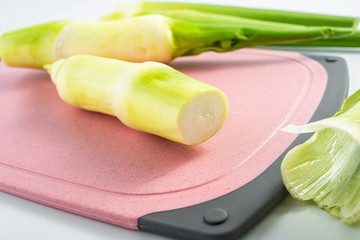 Fresh aquatic vegetables on a chopping board