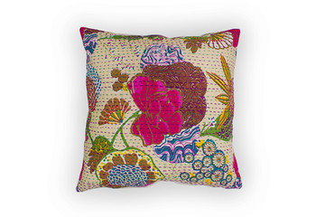 Vintage ethnic floral handmade cushion isolated on white background