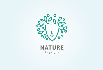 Obraz premium Abstract nature logo icon vector design. Healthy eco food, ecology, spa, diet, yoga, Environment day vector logo. Happy people with leaf logo. Fitness, sport web icon.