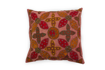 Ethnic handmade jaipur style cushion cover isolated on white background