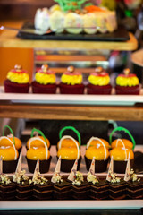 Catering sweets, dessert buffet, various kinds of cakes on event or wedding reception
