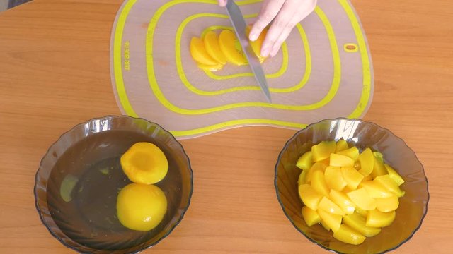 cut into slices marinated peach