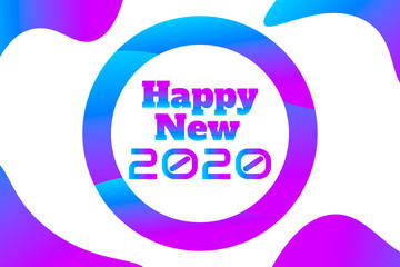 Happy 2020 New Year. Lettering holiday modern style liquid shapes elements with violet, purple and blue colors. Festive label inscription for cards, banners, posters. EPS 10 Vector Illustration.