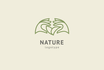 Obraz premium Abstract nature logo icon vector design. Healthy eco food, ecology, spa, diet, yoga, Environment day vector logo. Happy people with leaf logo. Fitness, sport web icon.