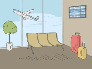 Airport interior graphic color sketch illustration vector