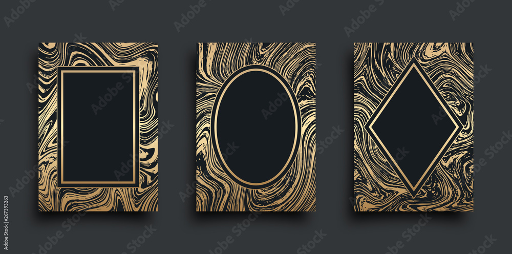 Poster set of luxury invitation cards with a golden texture. vector templates for your design.