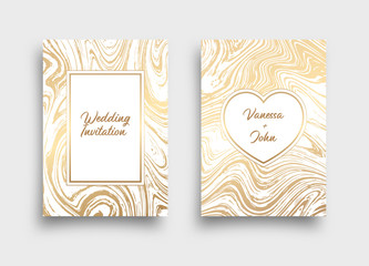 Wedding invitation card with golden texture and heart. Vector pattern for your design.