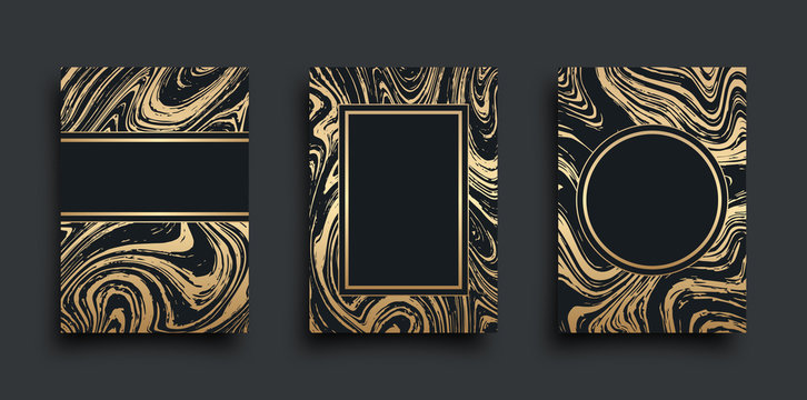Set of luxury invitation cards with a golden texture. Vector templates for your design.