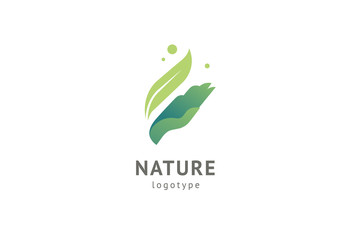 Fototapeta premium Abstract nature logo icon vector design. Healthy eco food, ecology, spa, diet, yoga, Environment day vector logo. Happy people with leaf logo. Fitness, sport web icon.