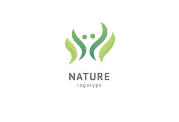 Abstract nature logo icon vector design. Healthy eco food, ecology, spa, diet, yoga, Environment day vector logo. Happy people with leaf logo. Fitness, sport web icon.