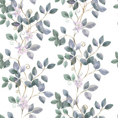 Hand painted watercolor illustration. Seamless botanical pattern with roses.