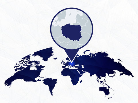 Fototapeta Poland detailed map highlighted on blue rounded World Map.