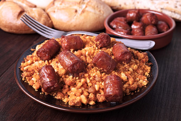 homemade bread crumbs with fried longaniza, typical of Spain
