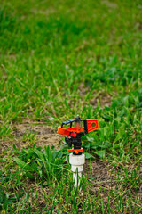 Closeup of Garden sprinkler do not working state on lawn