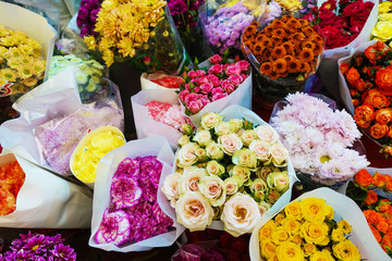 beautiful colorful flowers in flower shop