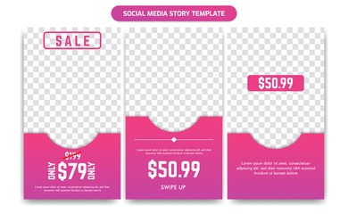 Sale discount Social Media Story Template Design set in Trendy purple color gradient style simple techno modern
