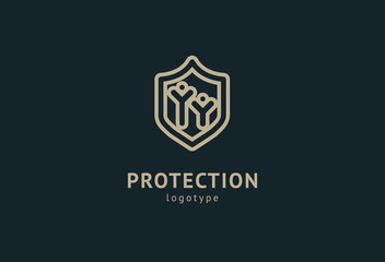 Obraz premium Shield icon. Vector flat style illustration Abstract business security Agency logo template. Logo concept of antivirus, protection, insurance, privacy, guard.
