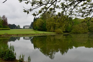 Fototapeta na wymiar Château de la Hulpe and reflection - Domaine régional Solvay, Belgium.
