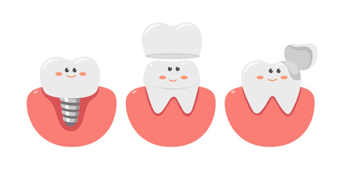 Healthy teeth with a dental implant, healthcare.