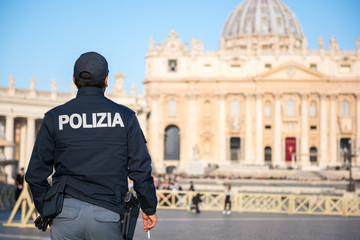 Police officer on duty at St Peter's square in Vatican City