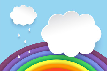 Clouds and rainbow in paper art style. Postcard and poster.