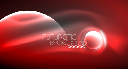 Blurred neon glowing round shapes, abstract circles and lights