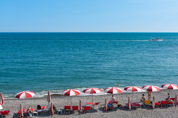 Holidays on the beach of Italian coast, Positano, Italy