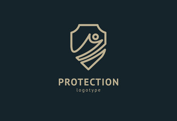 Shield icon. Vector flat style illustration Abstract business security Agency logo template. Logo concept of antivirus, protection, insurance, privacy, guard.