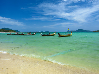 Wooden boat for tourist in Thailand sea travel Phiphi Phuket island