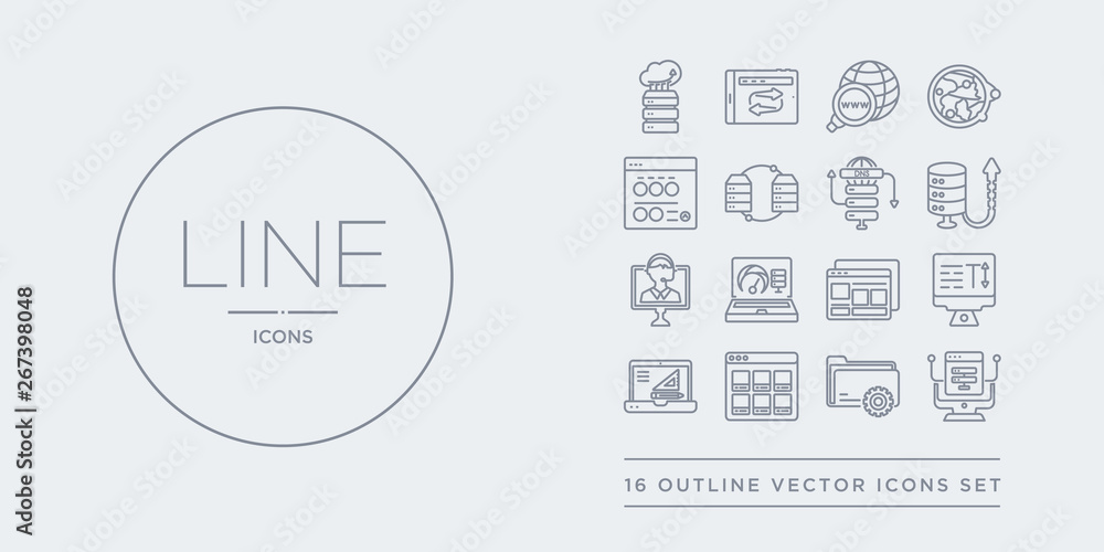 Poster 16 line vector icons set such as feature, folder management, color scheme, edit tool, edit text cont
