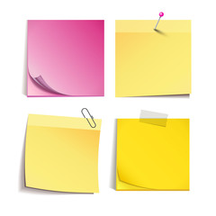 Yellow and rose stick note isolated on white background, vector illustration
