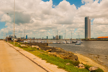 The skyline of the historic city of Recife in Pernambuco, Brazil by the Capibaribe river. Recife,...
