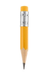 Small yellow pencil with eraser isolated