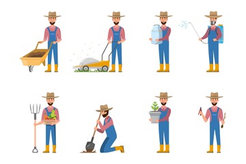 Fototapeta na wymiar happy farmer cartoon in many characters set