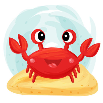 Cute crab. Cartoon. Children's illustration. For printing on postcards, covers, mugs, children's clothing.